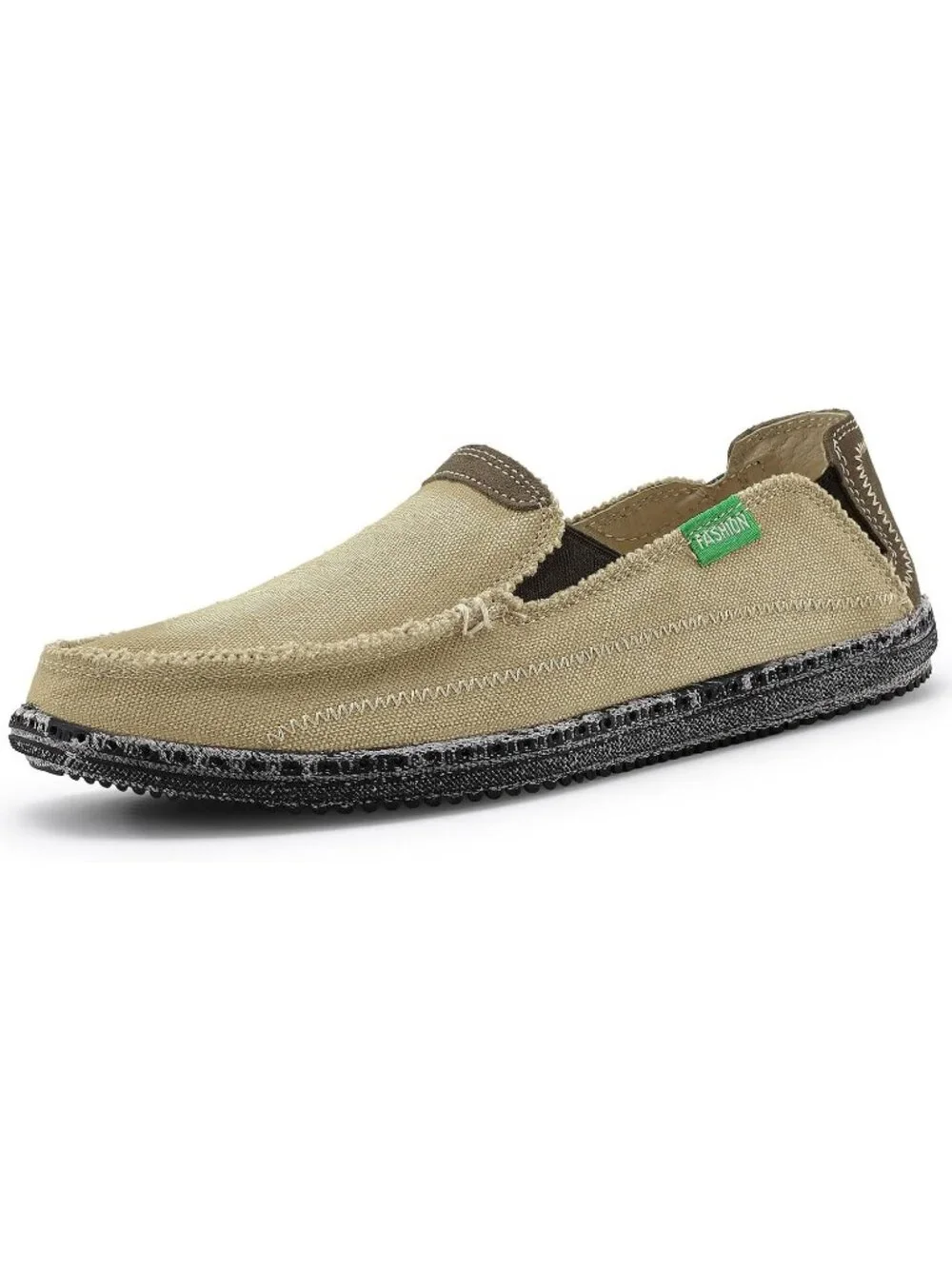 VILOCY Men's Tan Rubber Canvas Slip On Loafers Drop Vintage Flat Casual Shoes